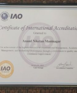 IAO Certificate of International Accreditation awarded to ANM