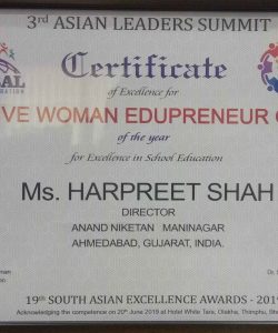 Certificate of Excellence awarded to Ms. Harpreet Shah